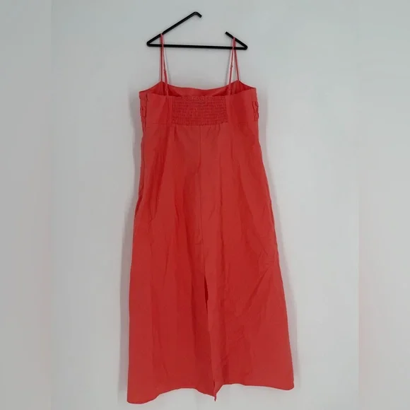 Ciao Lucia Nera Crispy Washed Poplin Ruched Slip Midi Dress In Grapefruit